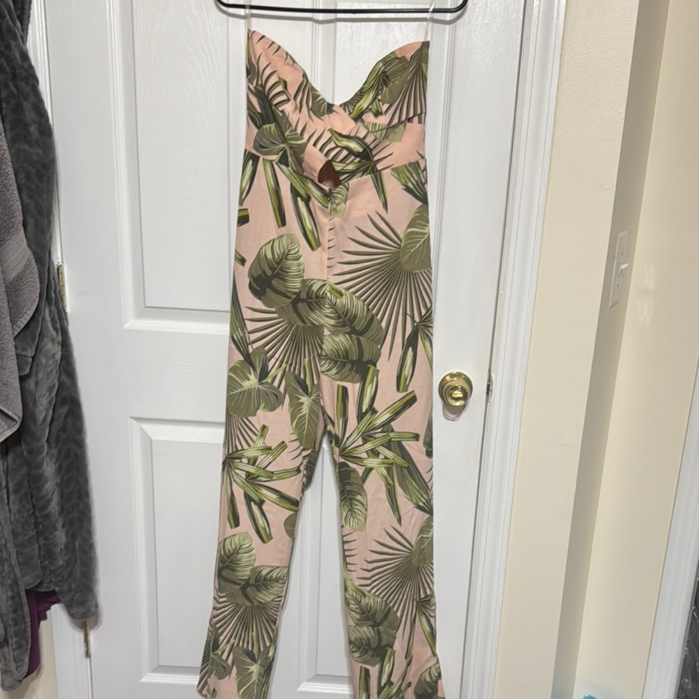 Fashion Nova Pink and Green Jumpsuit with Tropical Print